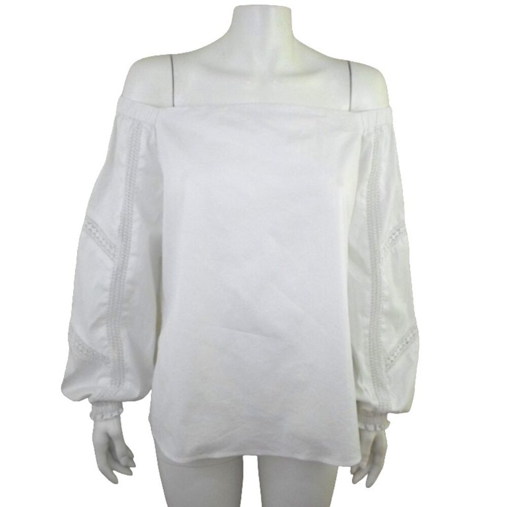 WHBM White Cotton Blend Off Shoulder Lace Inset Detail Pullover Blouse